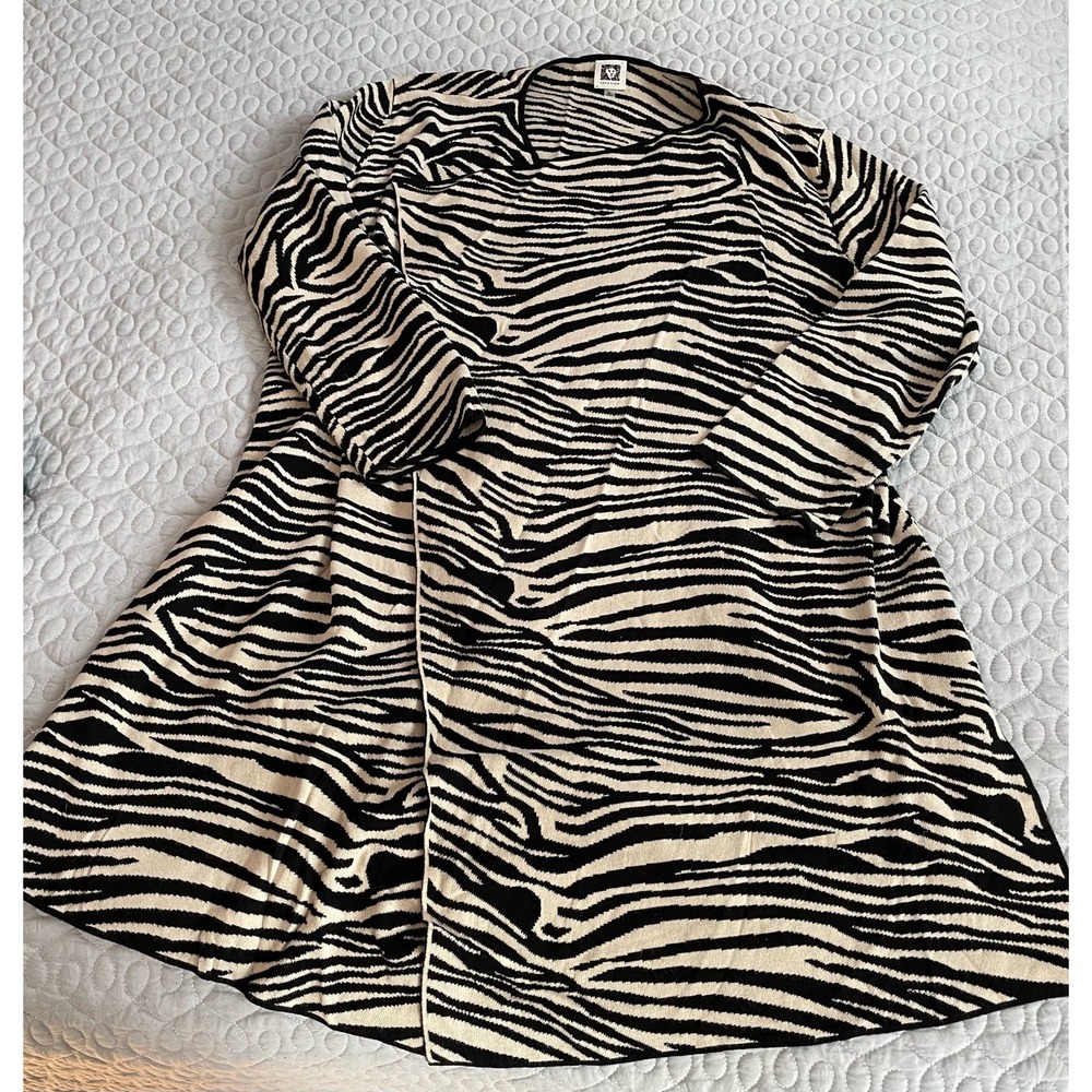 Anne Klein Zebra Print Open Front Cardigan Sweater Top Long Sleeve Size XL